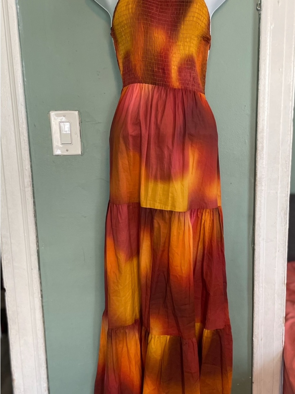 Zara Red & Yellow Tiered Maxi Dress